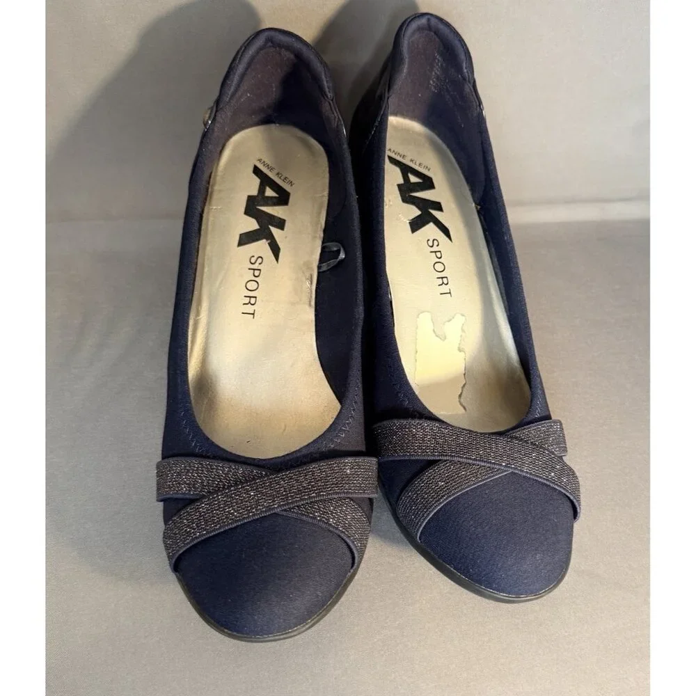 Anne Klein Sport Blue Glittering Criss Cross Strap Accent Slip On Wedges 8.5 - Picture 5 of 8